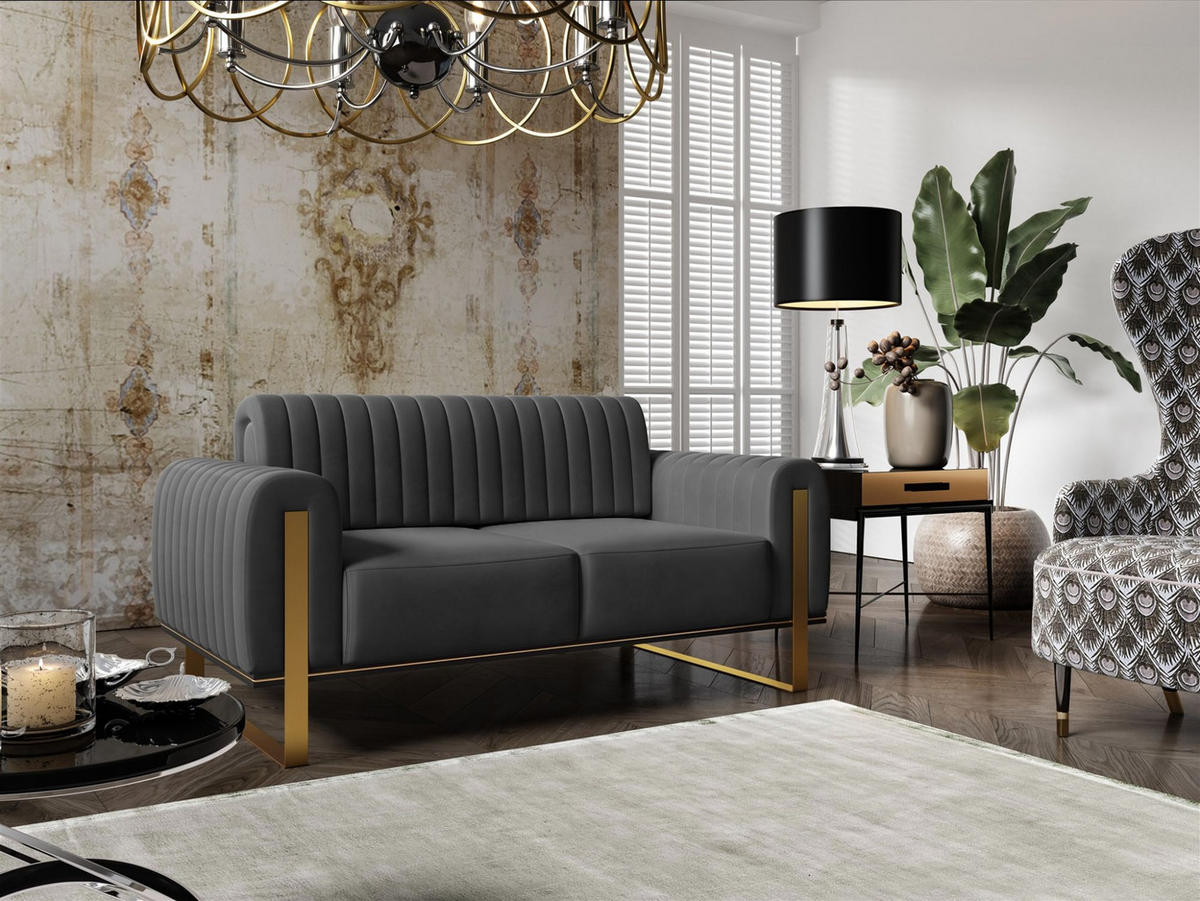 SOFASET Valerie 3-2-1 - Anthrazit, Holzwerkstoff/Textil (228/79/90cm) - Fun Möbel