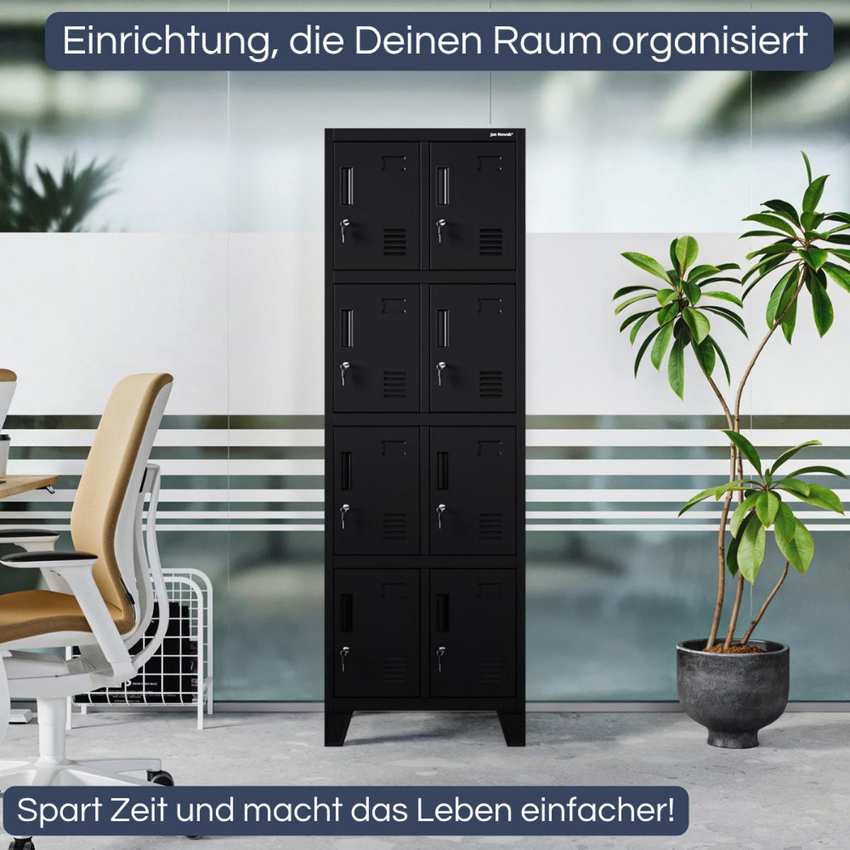 SCHLIESSFACHSCHRANK Spind ROBERT 8 Fächer 172x55,9x45cm Schwarz - Schwarz, Metall (55.9/172/45cm) - Jan Nowak