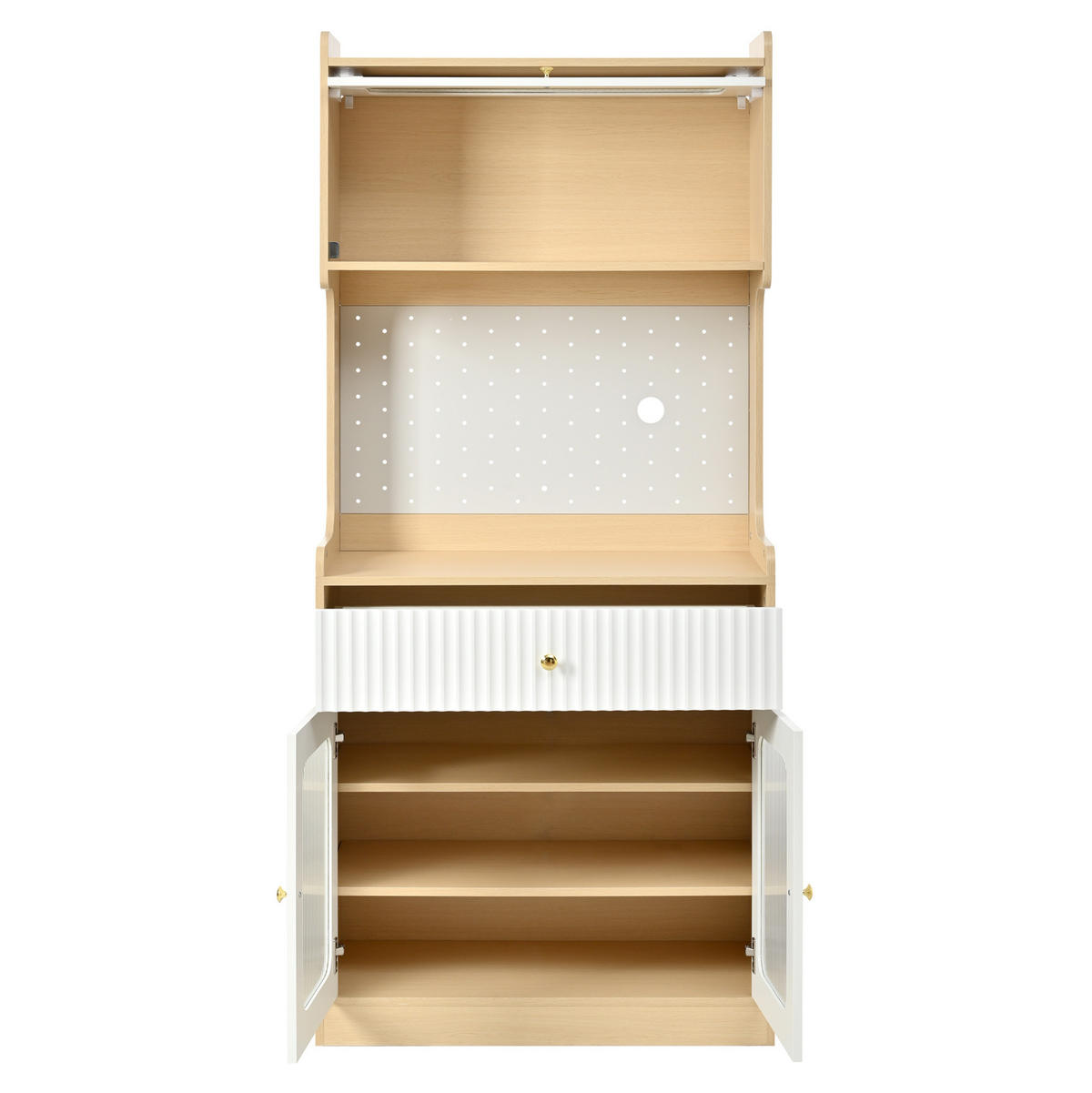 KÜCHENSCHRANK mit LED und Riffelglas 80 x 40 x 180 cm Natur/Weiß - Braun, Holzwerkstoff (40/180/80cm) - Meubliv