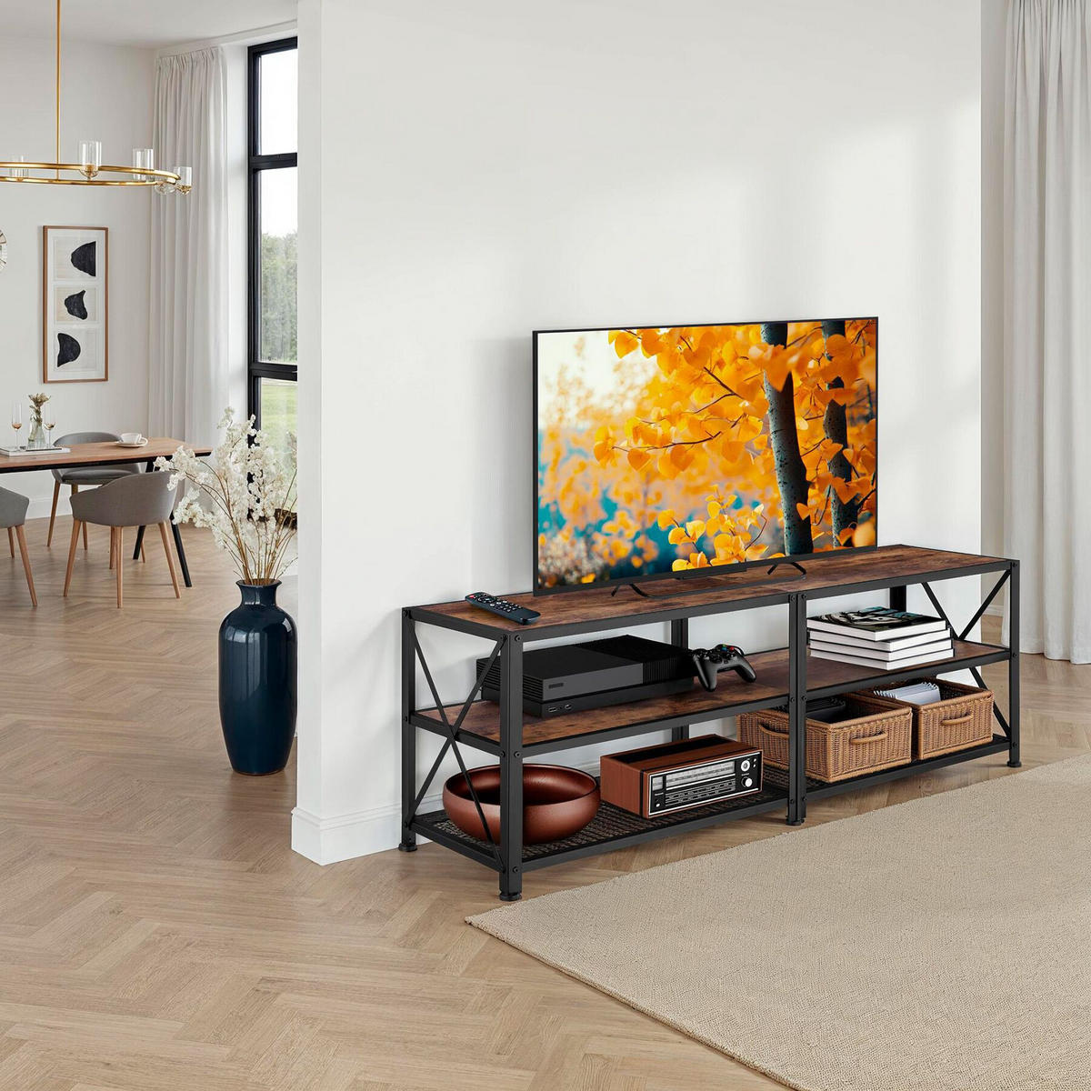 TV-REGAL Chicago,141 x 41,5 x 50,5 cm,Industrial Holz dunkel, rustikal - Rostfarben, Holzwerkstoff (41.5/50.5/141cm) - tectake
