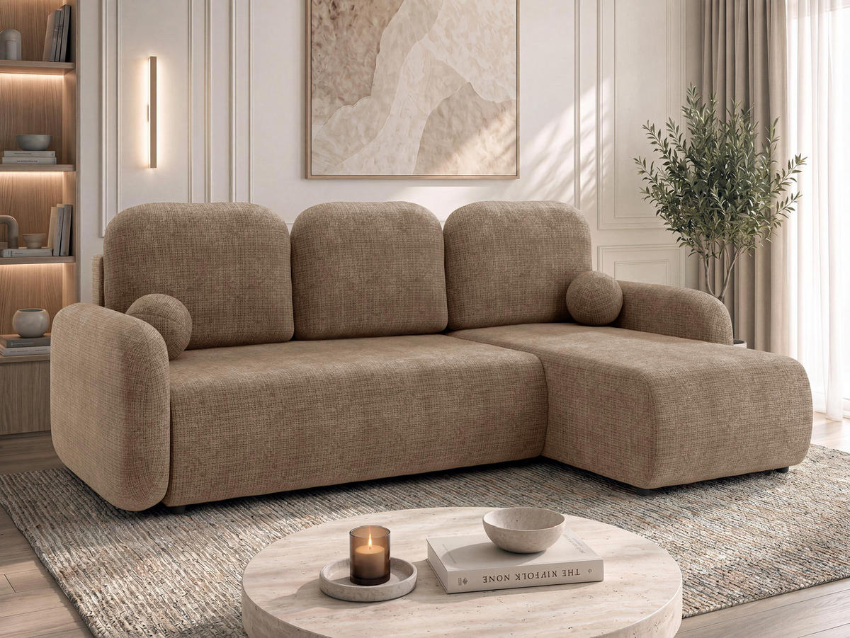 ECKSCHLAFSOFA Gizefa - Hellbraun/Schwarz, Holz/Kunststoff (233/147cm) - MIRJAN24