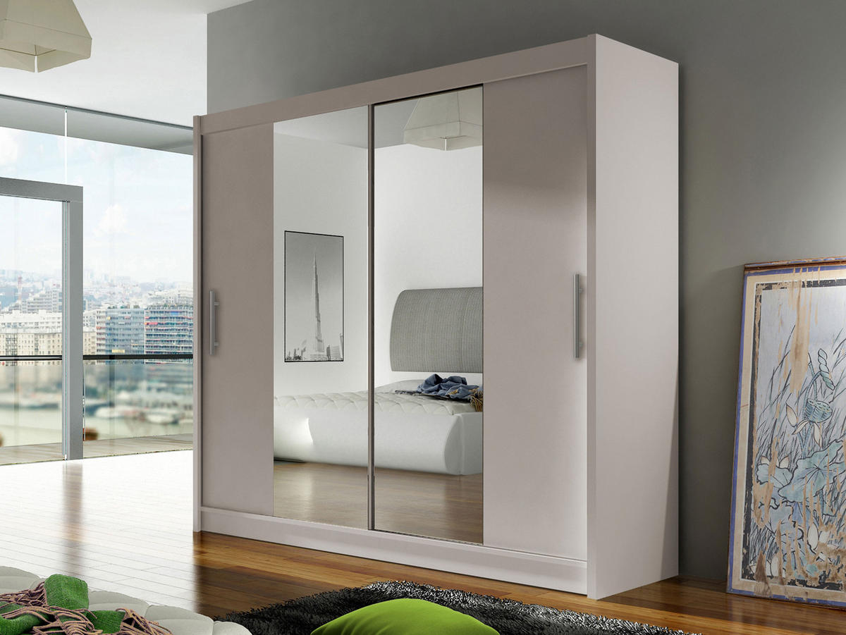 KLEIDERSCHRANK London II - Kaschmir/Silberfarben, Holzwerkstoff/Kunststoff (180/215/58cm) - MIRJAN24