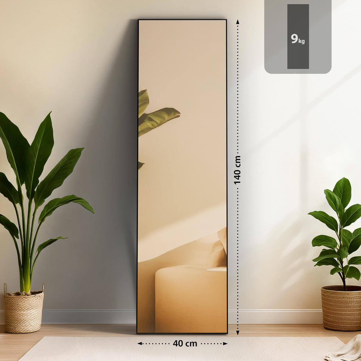 STANDSPIEGEL eckig 40/3/140 cm Glas Schwarz-Matt - Schwarz, Glas (40/140/3cm) - CLP