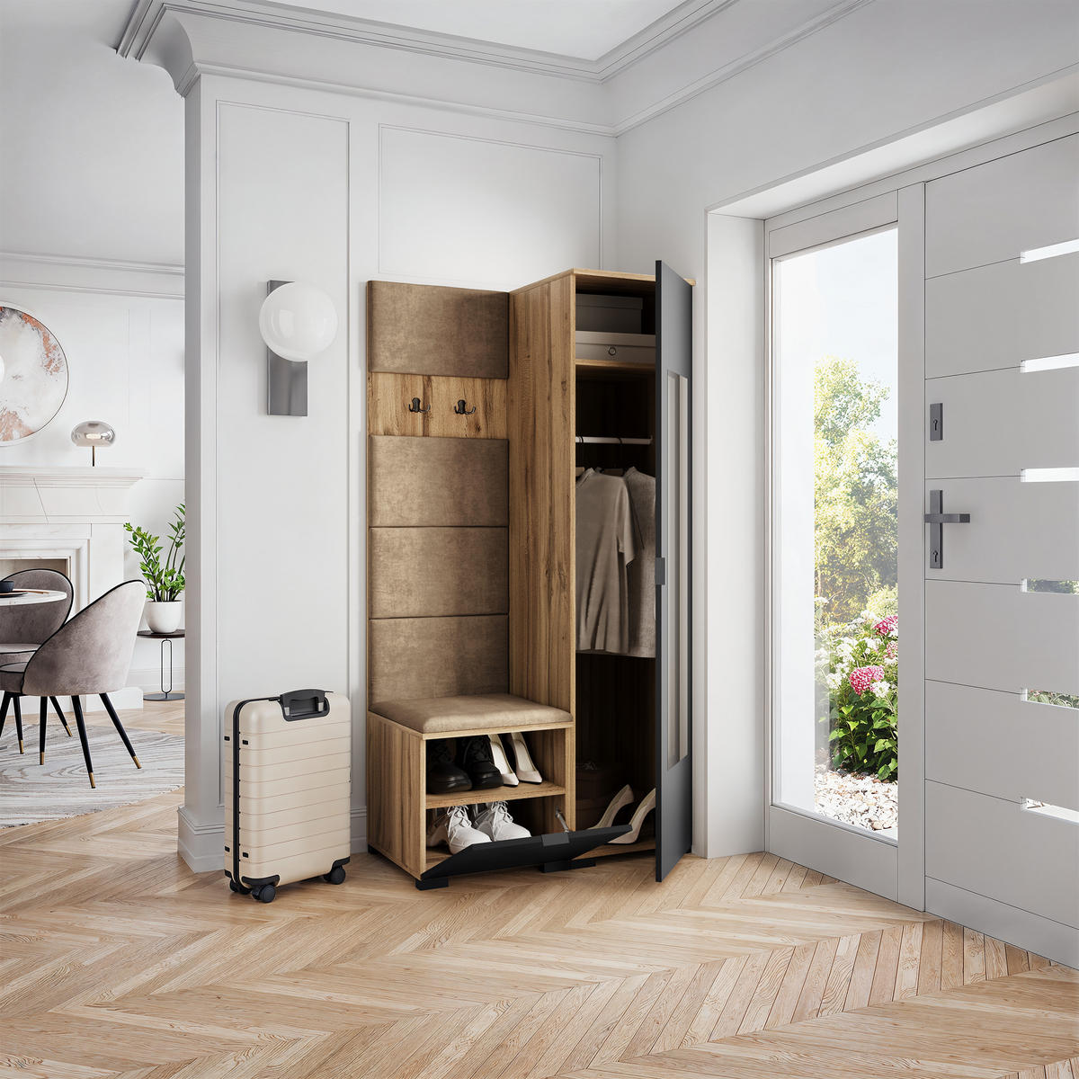 GARDEROBENSCHRANK VIRA 95/181/51 cm Modern Garderobe-Set Eiche Wotan - Beige/Eiche Wotan, Holzwerkstoff (95/181/51cm) - MASSENO