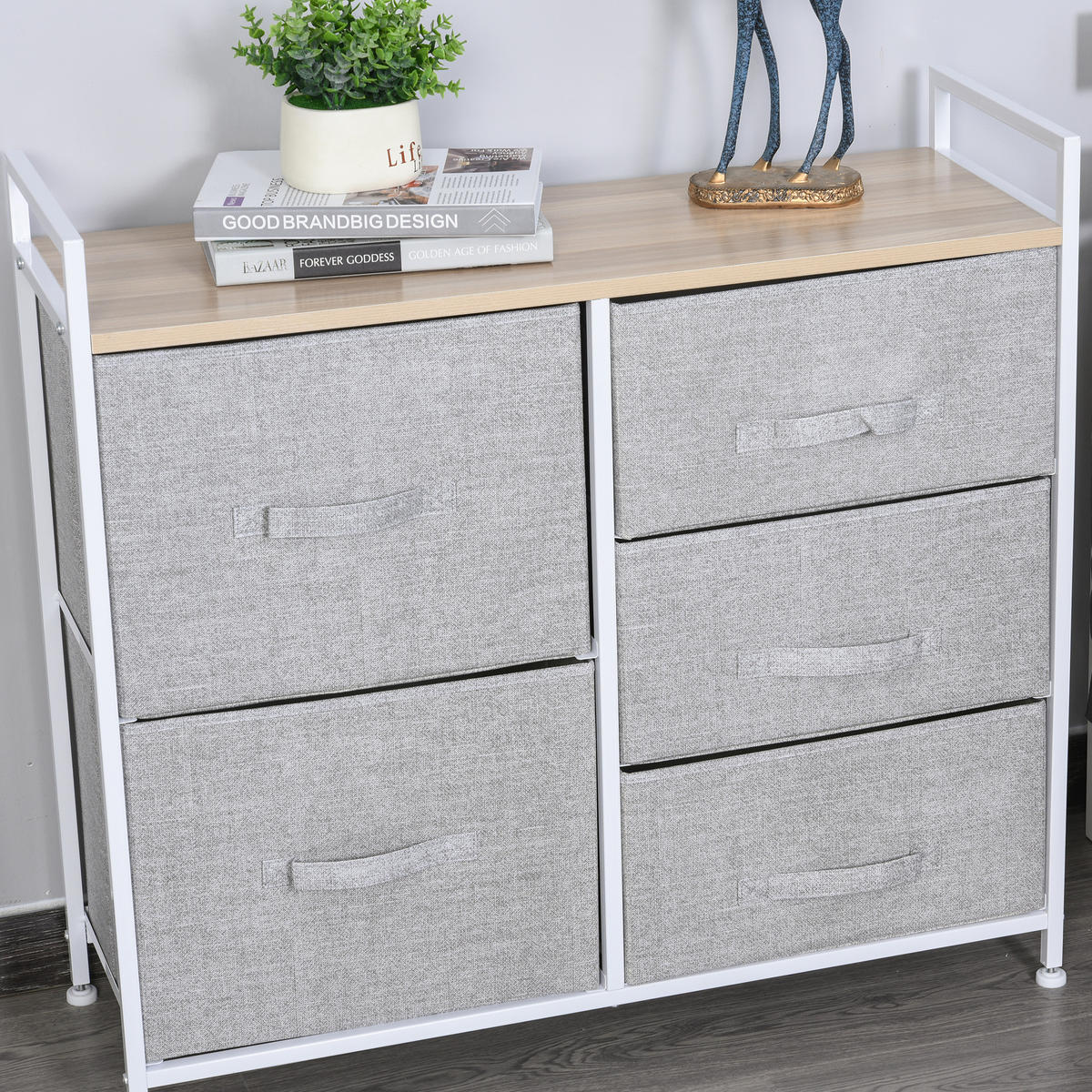 SCHUBLADENSCHRANK, Stoff+ Holz, Grau - Grau, Holzwerkstoff (29/77/83cm) - HOMCOM