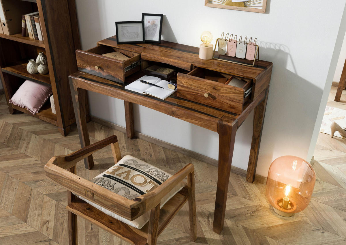 SCHREIBTISCH Sheesham 120x60x95 dunkelbraun lackiert ANCONA #250 - Dunkelbraun, Holz (60/120/95cm) - Massivmoebel24