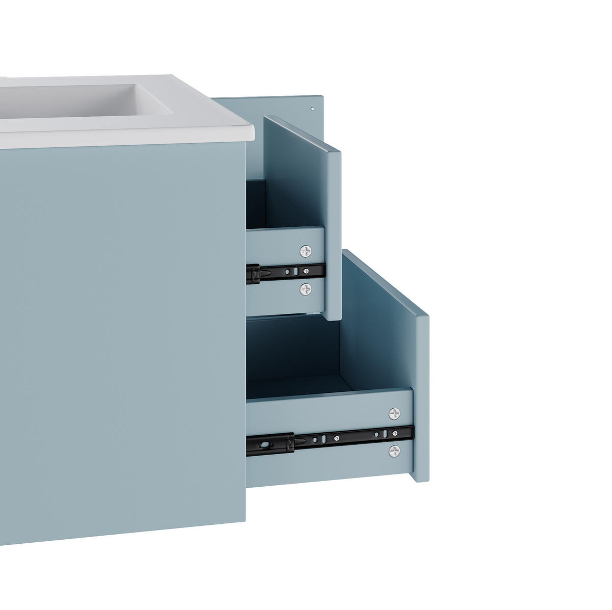 BADEZIMMER-HÄNGESCHRANK 76x46x51 cm Blau aus Keramik & Spanplatte mit Radar-Sensor-LED & 2 Schubladen - Blau, Holzwerkstoff (76/51/46cm) - Modfu