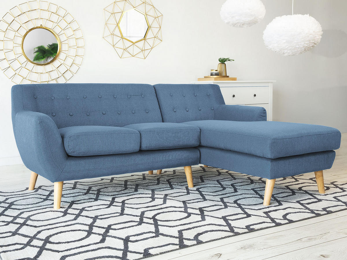 3-SITZER-ECKSOFA Polyester Blau rechtsseitig Motala - Blau, Textil (176/138cm) - Beliani