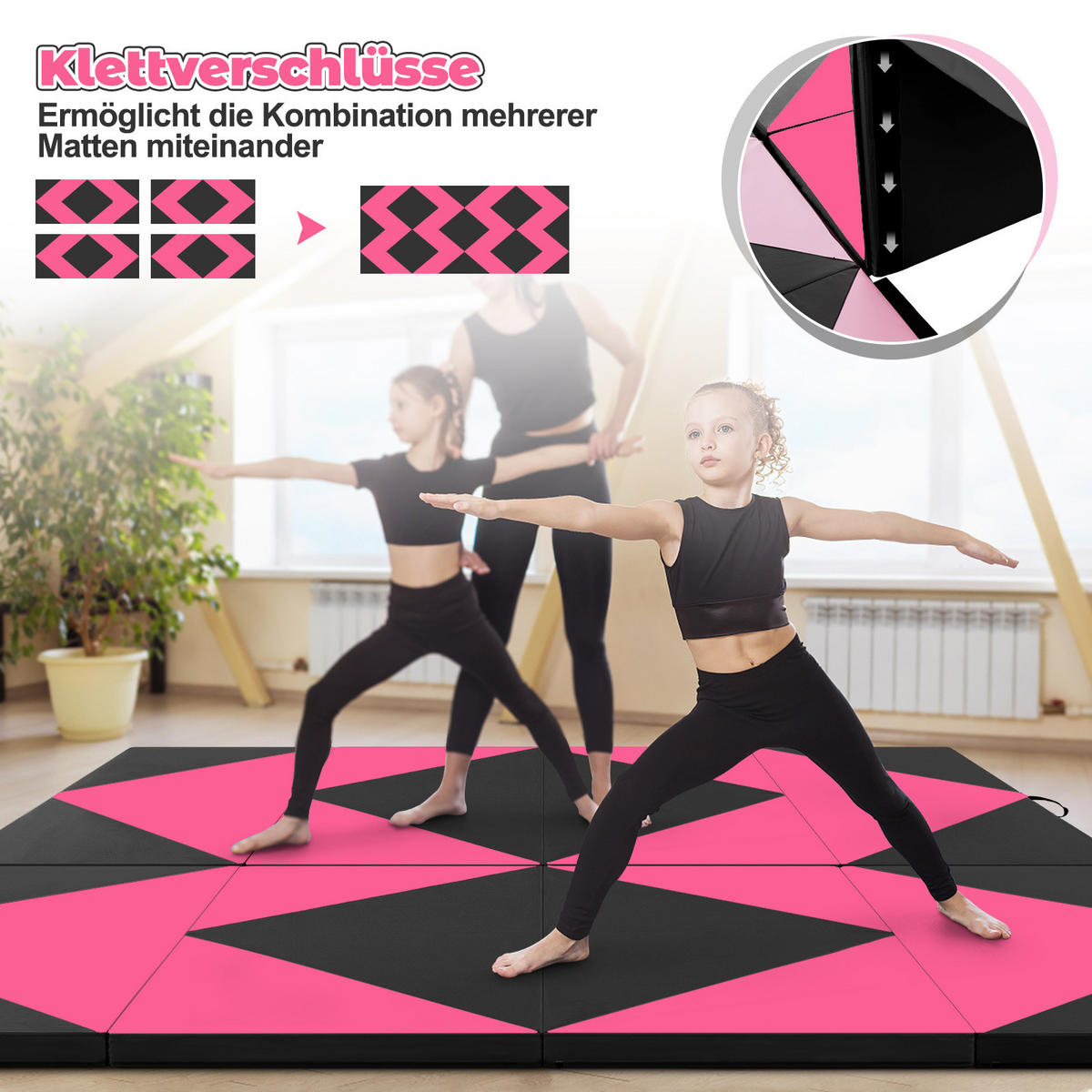 SPORTMATTE Rosa - Pink/Schwarz, Leder (120/240cm) - COSTWAY