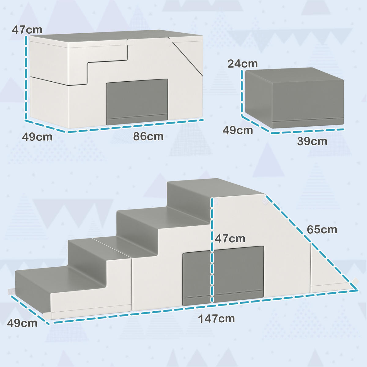 KINDER-SOFTPLAY-SET - Grau, Kunststoff (49/47/147cm) - HOMCOM