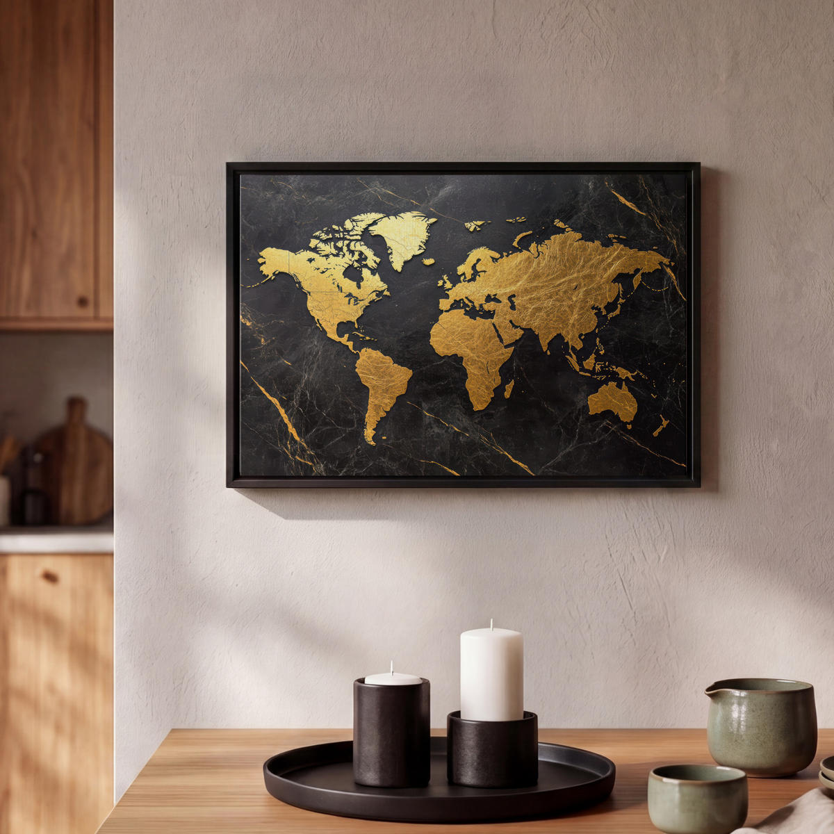 LEINWAND Bilder mit Rahmen - Weltkarte - Gold - Marmor - 30x20 - Goldfarben, Textil (30/20cm) - MuchoWow