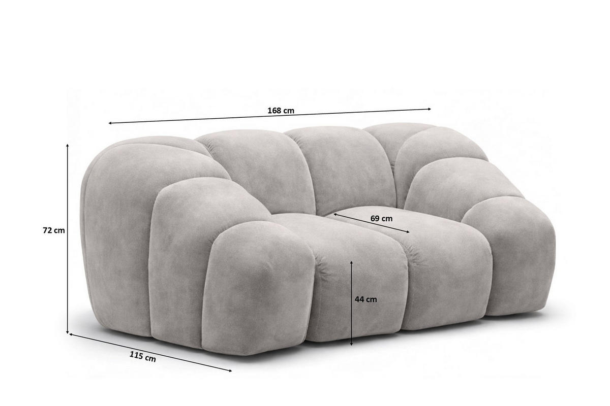 SESSEL modular, Veloursstoff Bluvel, Grau, CROISSANT - Grau, Holz (168/72/115cm) - Kaiser Möbel