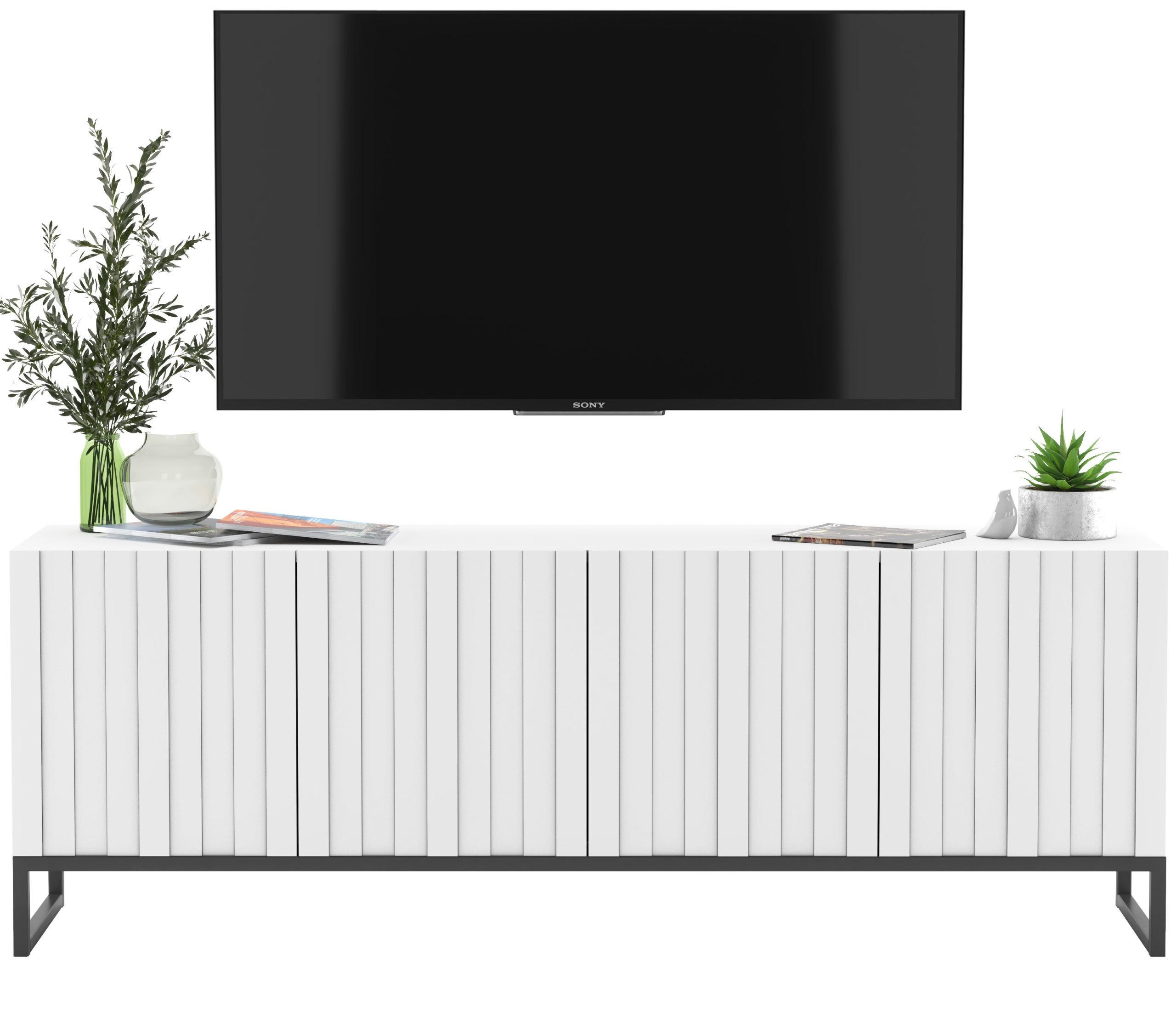 TV-SCHRANK Elpis Weiß Matt mit Metallrahmen Glamour 150 cm - Schwarz/Weiß, Holzwerkstoff/Metall (150/51.5/36.5cm) - Meble Lindner