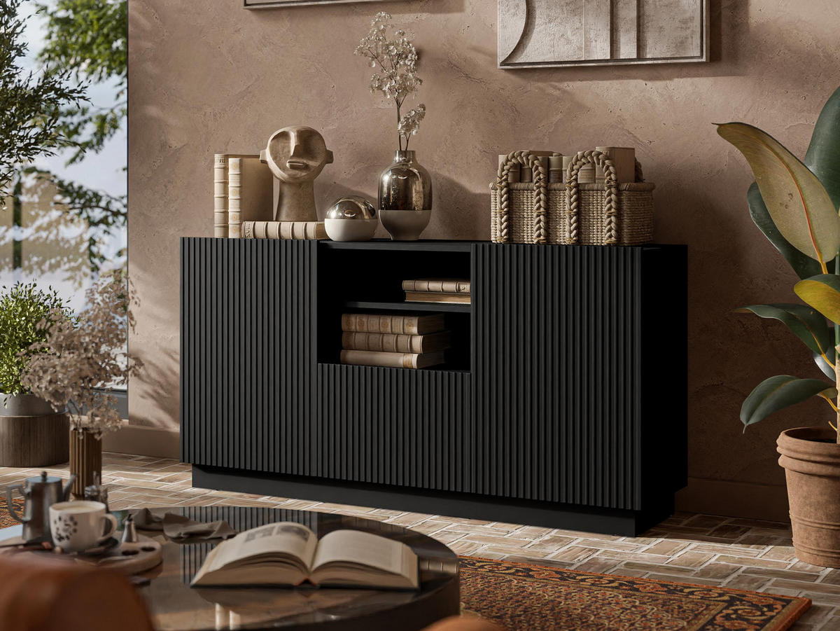 KOMMODE Liverti 150 2D1SZ - Schwarz, Holzwerkstoff/Kunststoff (150/78/42cm) - MIRJAN24