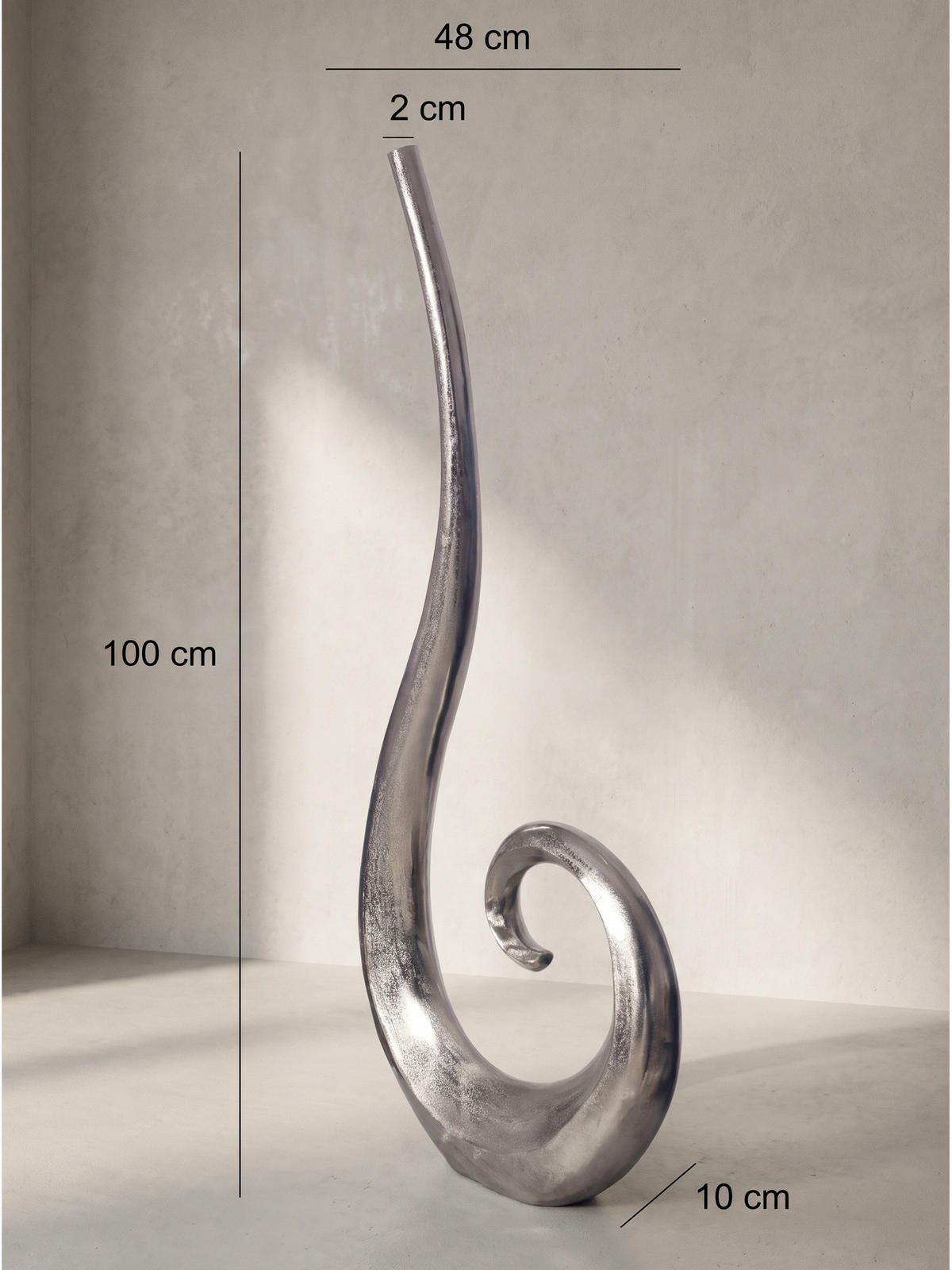 BODENVASE BAVENO, Aluminium, handgefertigt, Silber, 48 x 10 x 100 cm - Silberfarben, Metall (100cm) - KADIMA DESIGN