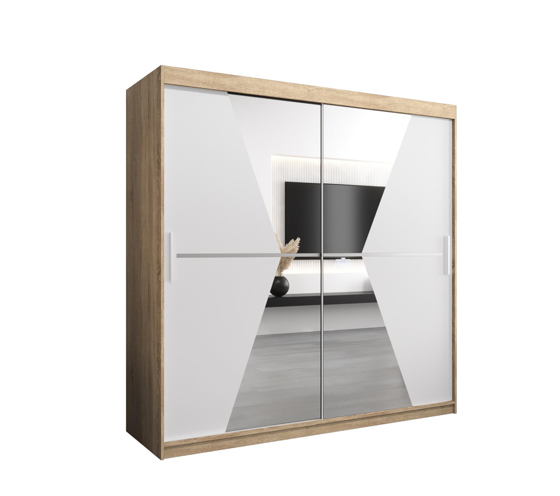 Abiks Möbel Schwebetürenschrank Sonoma Eiche, Weiß 200x200x62 cm