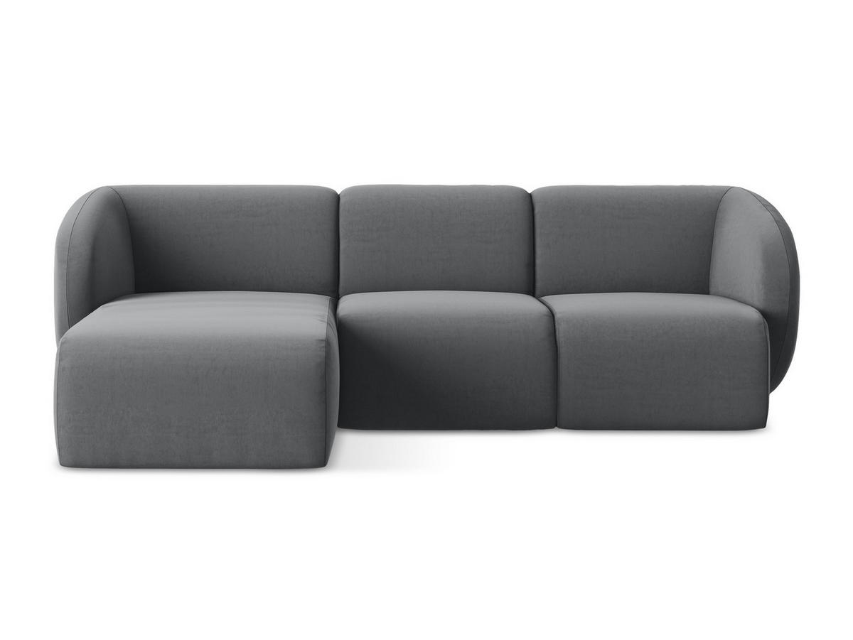 ECKSOFA Links Samt Stoff Grau - Edelstahlfarben/Schwarz, Holzwerkstoff/Kunststoff (248/166cm) - Makamii
