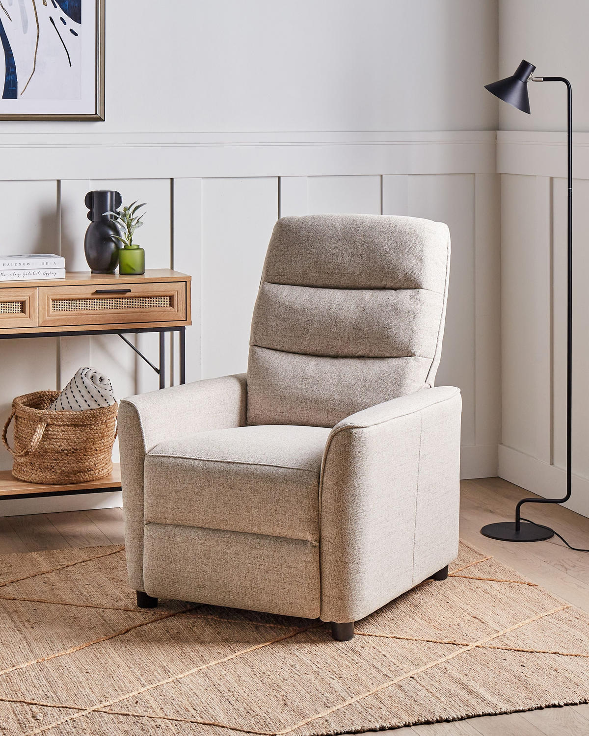 FERNSEHSESSEL mit Fußstütze Stoff Beige Sande - Taupe, Textil (76/102/83cm) - Beliani