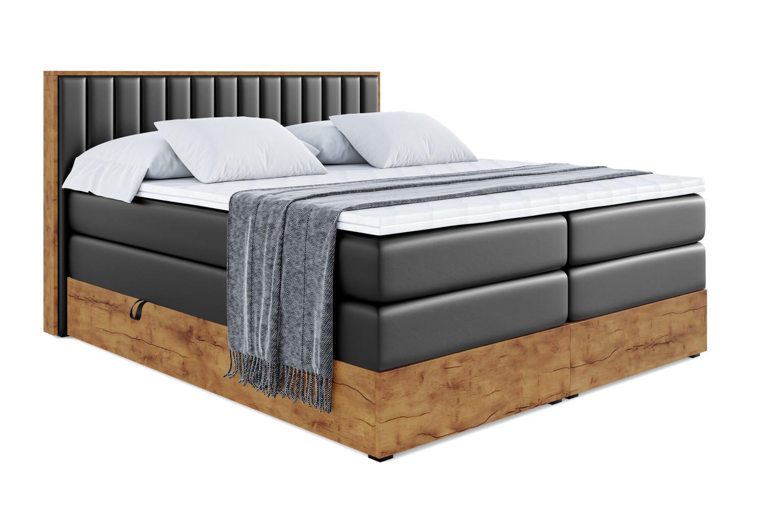BOXSPRINGBETT mit Matratze H3|H4 und Lattenrost - LOLLI4 KING-200x200 - Schwarz - Schwarz, Holzwerkstoff (200/200cm) - ALTDECOR