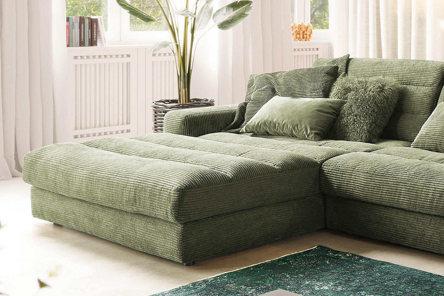 ECKSOFA XL LANA Grün Cord - Schwarz/Grün, Textil (416/205cm) - KAWOLA