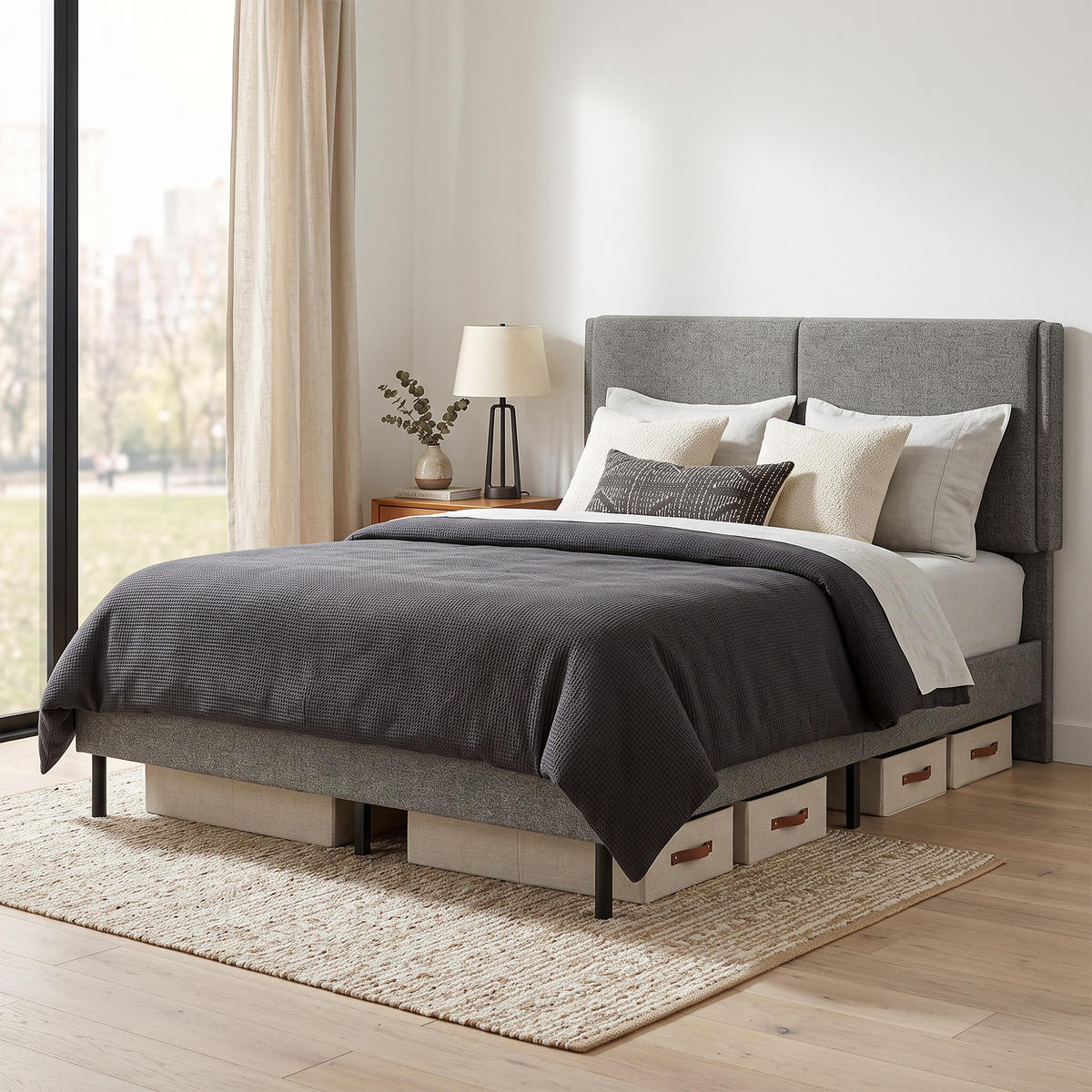 BETT Grau 140/190 cm - Grau, Textil/Metall - PANGIVO