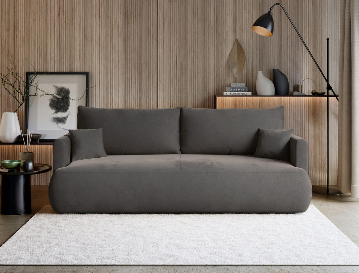 3-SITZER SOFA Ovo Mini Dunkelgrau Velours Easy-Clean - Dunkelgrau/Schwarz, Kunststoff/Textil (226/90/97cm) - Selsey