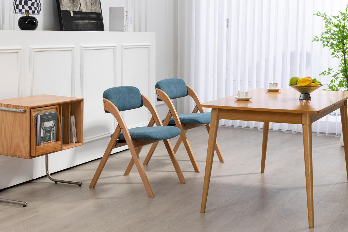KLAPPSTUHL DE-36260 2er-Set mit gepolstertem Sitz Blau - Blau, Holz (54/60/79cm) - ComfortXL