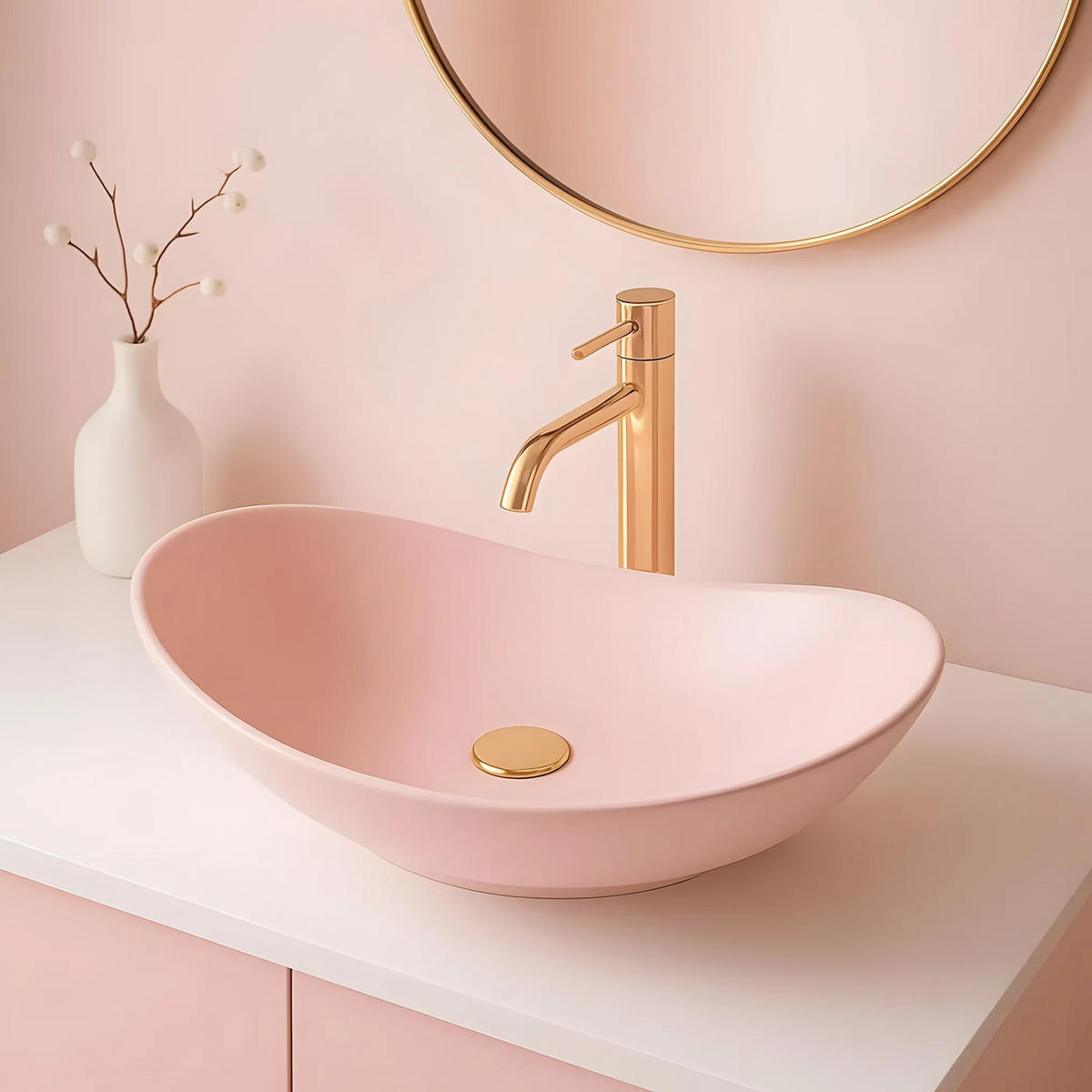 AUFSATZWASCHBECKEN Rea Royal Powder Pink Matt - Pink, Keramik (35.5/15.5/61.5cm) - REA