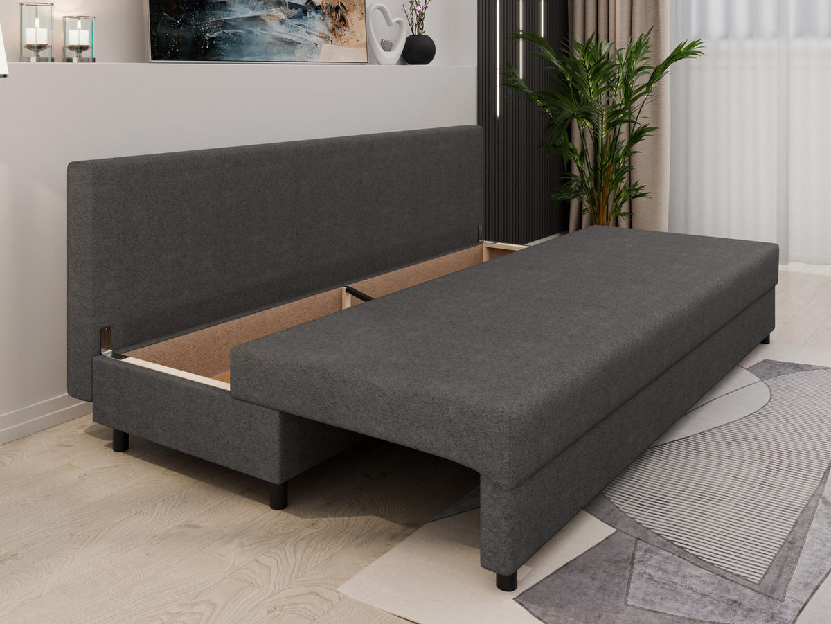 SCHLAFSOFA Facile mit Bettkasten – Moderne 2-in-1 Couch mit Stauraum, dunkelgrau - Dunkelgrau, Holz (194/48/71cm) - Panda Möbel
