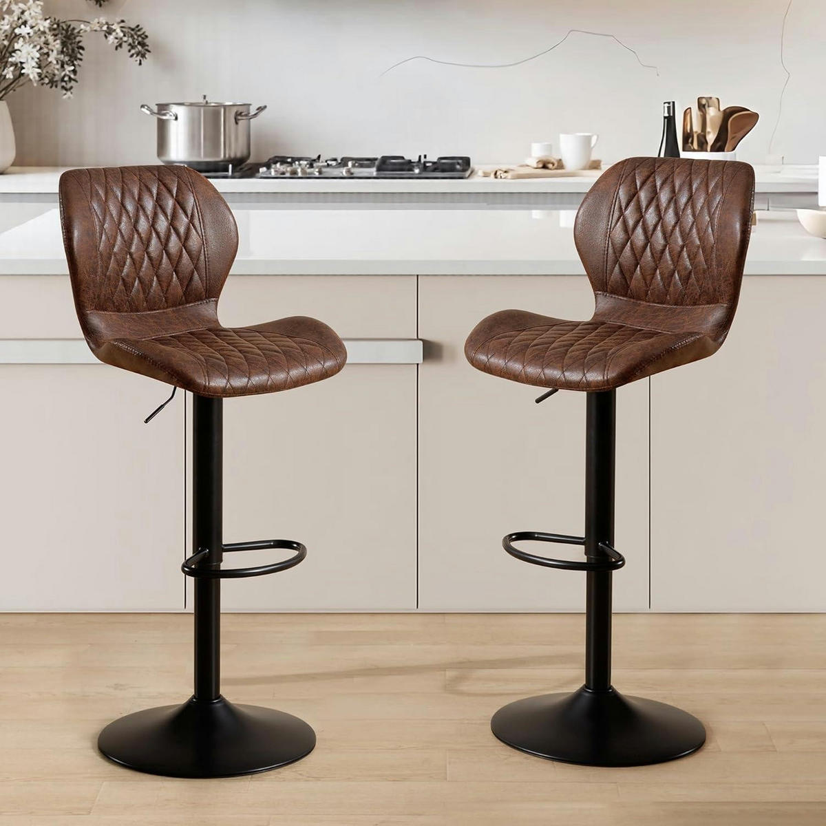 BARHOCKER 6er Set PU-Kunstleder Braun Höhenverstellbar - Braun, Kunststoff (46.5/111/38cm)
