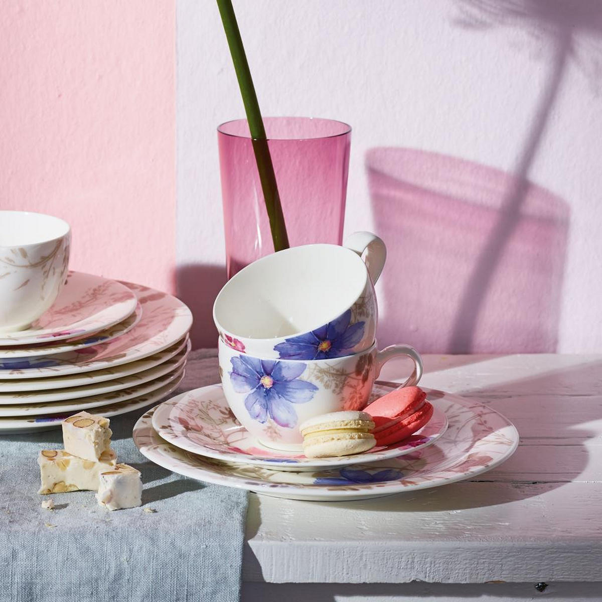 KAFFEETASSEN MIT UNTERTASSEN Mariefleur Gris Basic bunt 150 ml 6er Set - Multicolor, Keramik (16.7/8/16.7cm) - Villeroy & Boch