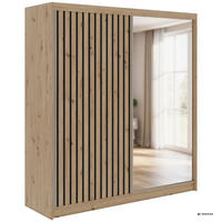 SCHWEBETÜRENSCHRANK mit Spiegel LAOS - 200 - Eiche Artisan - Schwarz Lamellen - Alufarben/Schwarz, Holzwerkstoff/Metall (200/216/61cm) - MKS