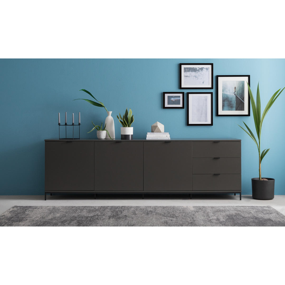 SIDEBOARD - Dunkelgrau, 240 cm - Dunkelgrau/Schwarz, Holzwerkstoff (240/74/40cm) - home24