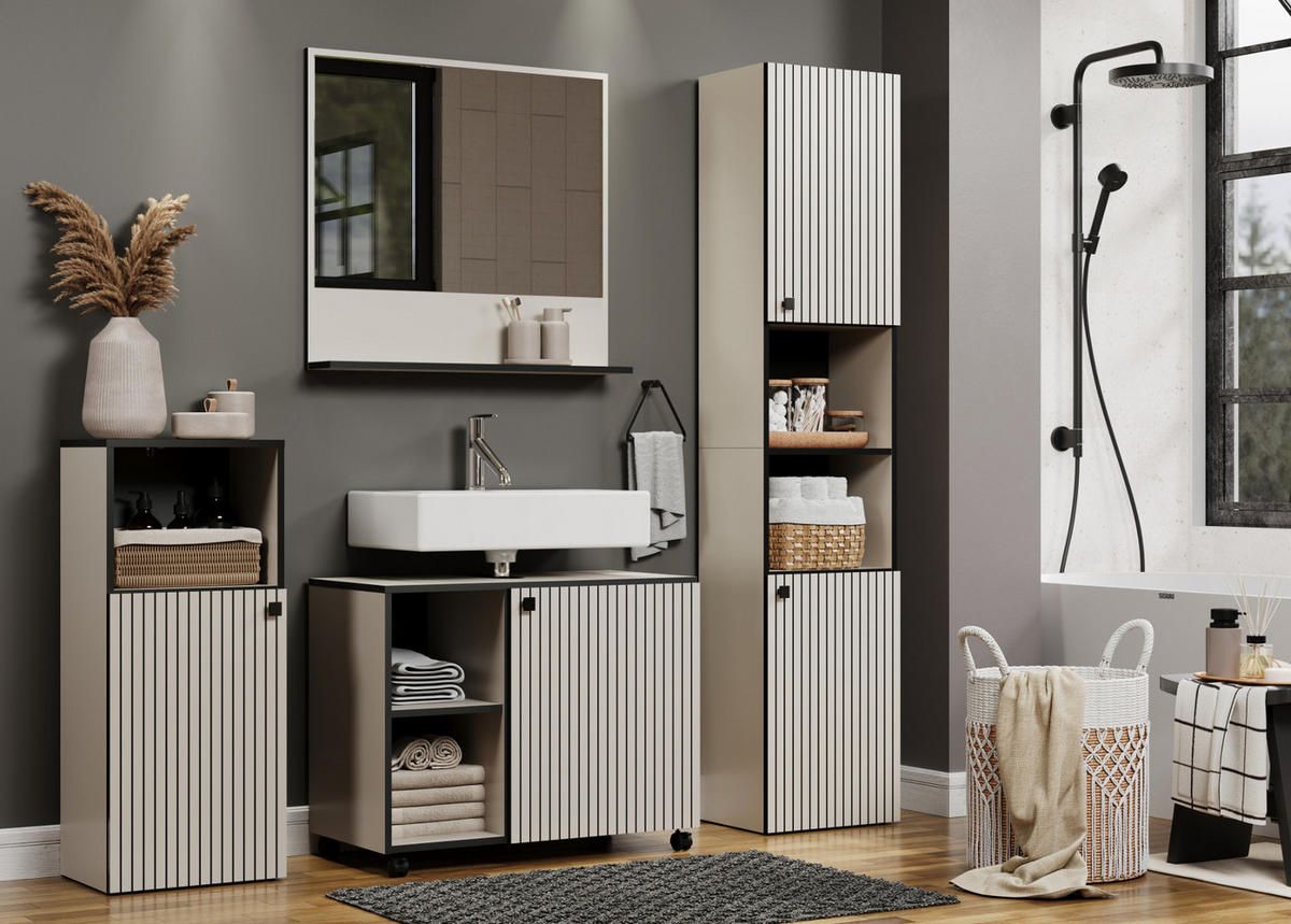 BADKOMMODE Kaschmir, grau 40 x 95 cm, Badschrank in modernem Design - Schwarz/Grau, Holzwerkstoff/Metall (31/95/40cm) - Top.Furn