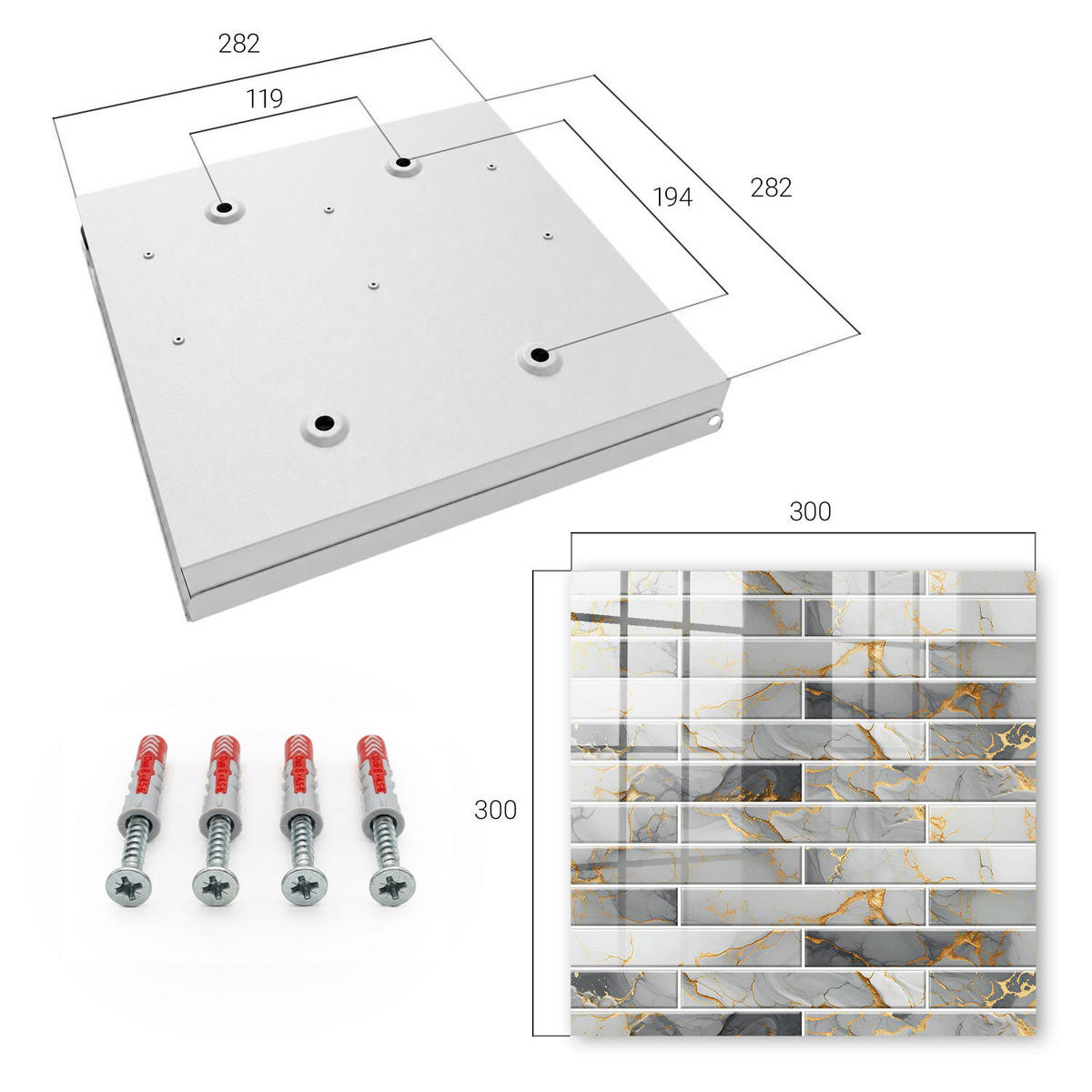 SCHLÜSSELBOX Weiß 30x30 cm – Türöffnung nach rechts - Moderne Eleganz - Grau, Metall (30/30/5cm) - TULUP