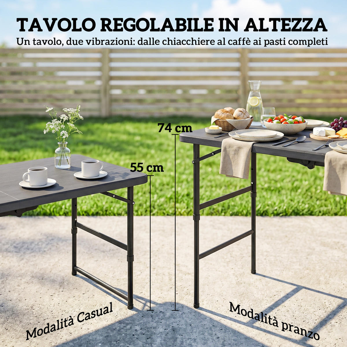GARTENMÖBEL-SET,VERSTELLBARER HDPE Tisch+4 Klappstühle,dunkelgrau - Grau, Metall - Vallsero