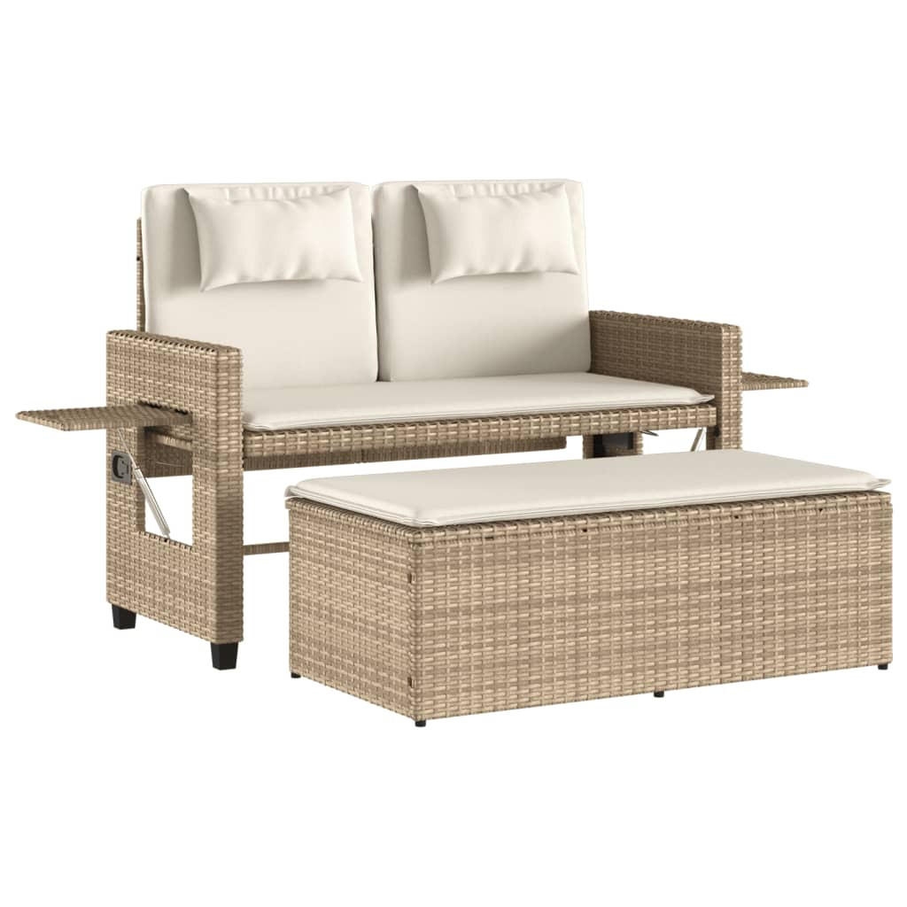 GARTENBANK Verstellbar mit Kissen Beige Poly Rattan - Beige, Kunststoff (122/83/58cm) - furnicato