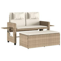 GARTENBANK Verstellbar mit Kissen Beige Poly Rattan - Beige, Kunststoff (122/83/58cm) - furnicato