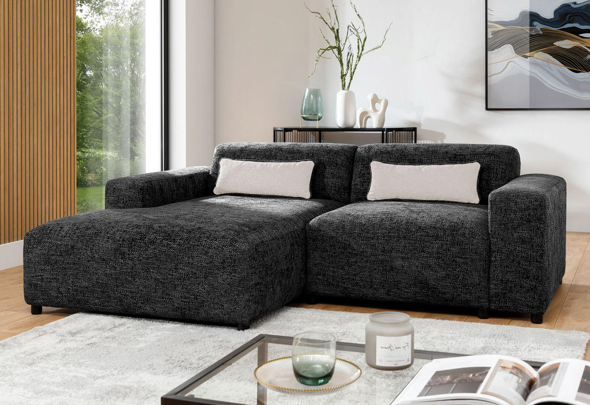 ECKSOFA L Form Jughlio Schwarz 240/165/75 cm Links mit Schlaffunktion - Schwarz, Kunststoff/Textil (165/240cm) - AX Living