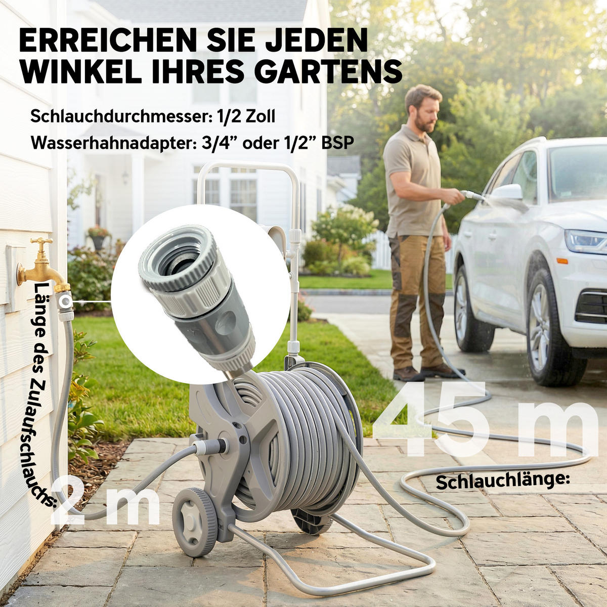 SCHLAUCHWAGEN Kunststoff Grau 45/44/78 cm - Grau, Kunststoff (44/78/45cm) - Outsunny