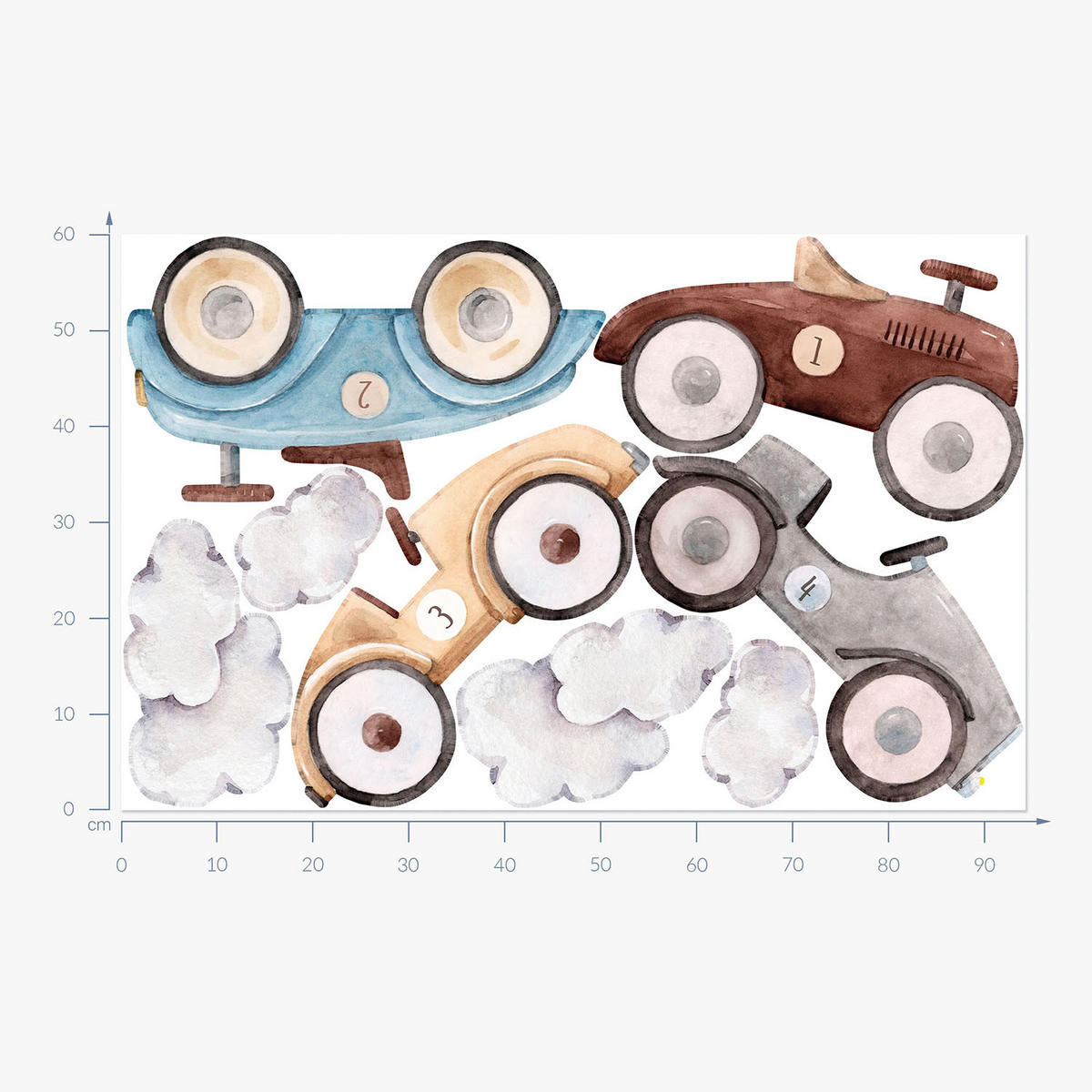 WANDAUFKLEBER 60x94cm - Pastellfarbene Autos - Multicolor, Kunststoff (60/94/0.1cm) - Wallfluent