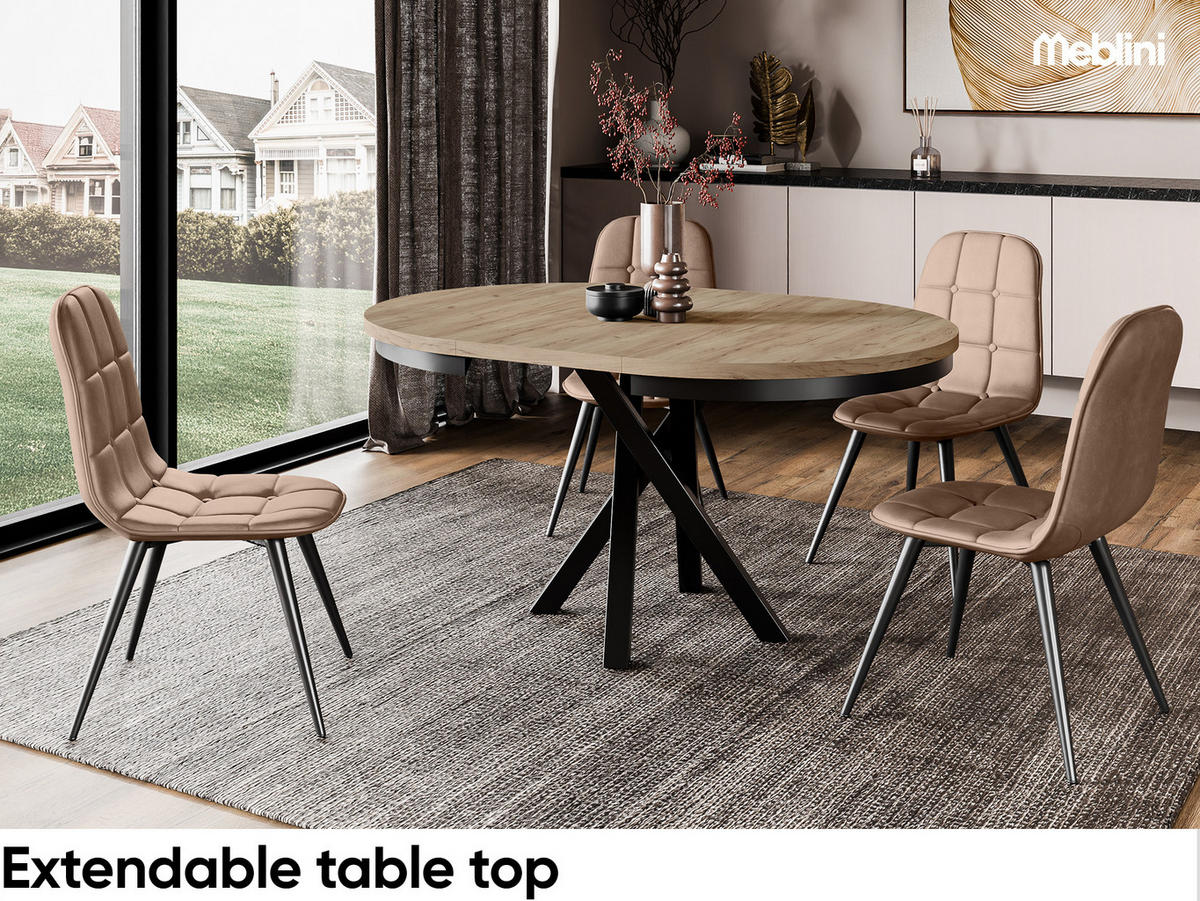 ESSTISCH CHRIS - Honigeiche/Schwarz, Holzwerkstoff (100/100/77cm) - Meblini