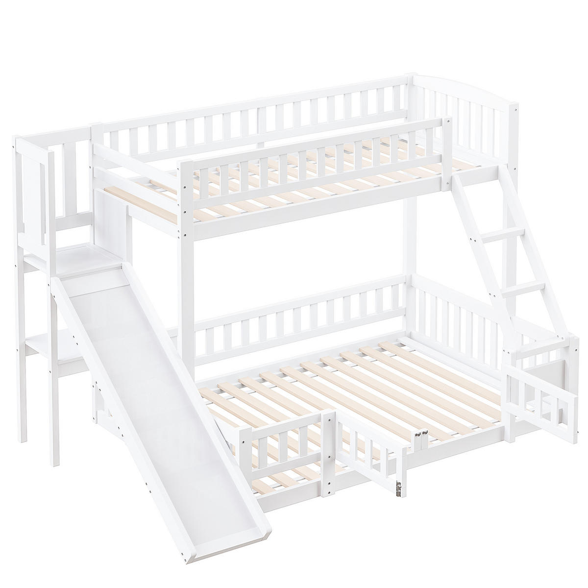 ETAGENBETT 140/200 cm Weiß aus Kiefernholz mit Rutsche und Regalen - Weiß, Holz (140/200cm) - OKWISH