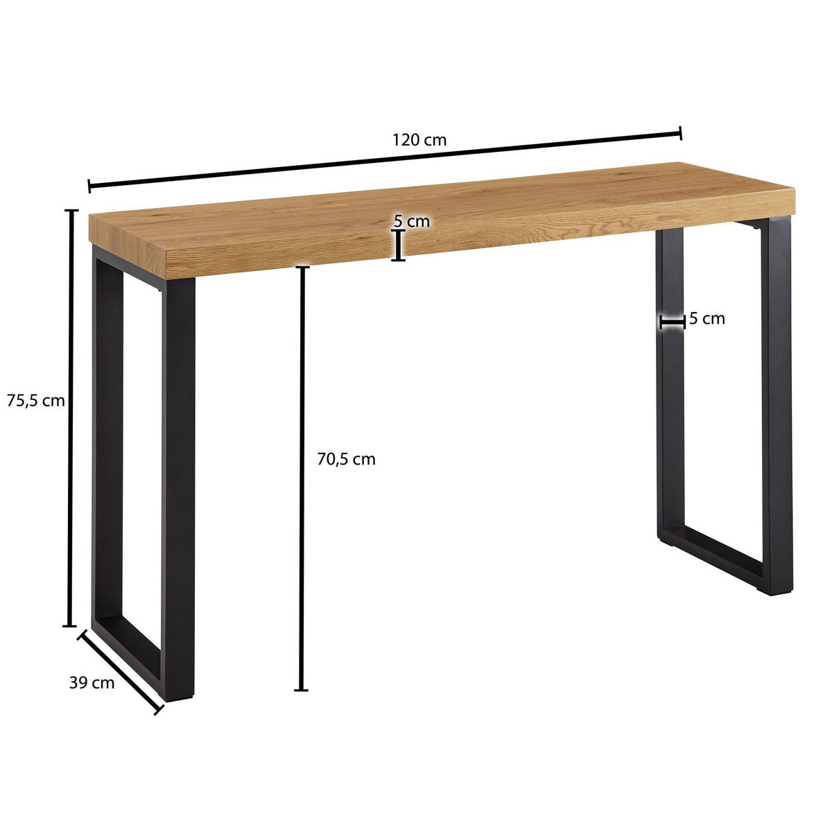 KONSOLENTISCH – Eicheoptik, große Ablagefläche, modern - Schwarz/Braun, Holz/Metall (39/120/76cm) - KADIMA DESIGN