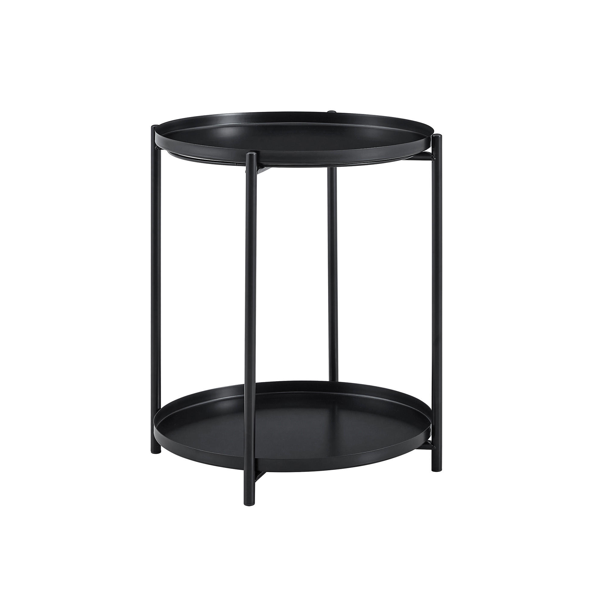 BEISTELLTISCH Schwarz mit 2 Ablagen 42/42/52 cm - Schwarz, Metall (42/42/52cm) - PANGIVO
