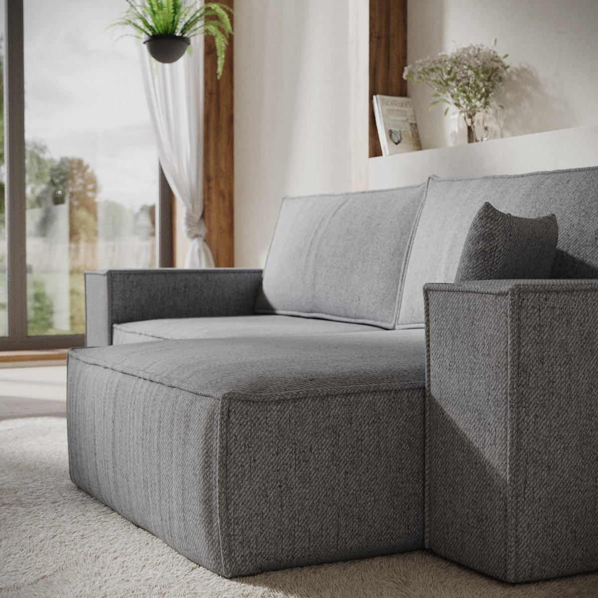 ECKSOFA CAVO mit Schlaffunktion Grau im Neve Stoff - Schwarz/Grau, Holz/Holzwerkstoff (255/148cm) - AltaBeds