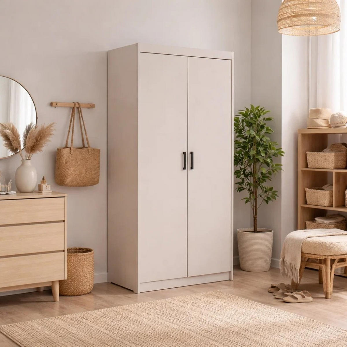 DREHTÜRENSCHRANK Elena mit 2 Türen, ohne Spiegel, Sandbeige - Sandfarben, Holzwerkstoff (90/190/53cm) - Beautysofa