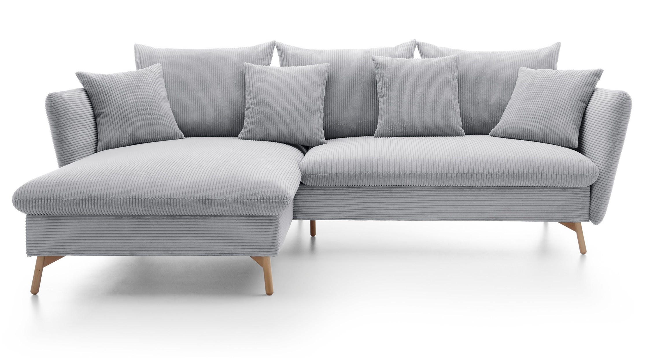 ECKSOFA Savona L-Form 260 cm, Cordstoff, Links, Hellgrau - Hellgrau, Holz (258/167cm) - Emporius