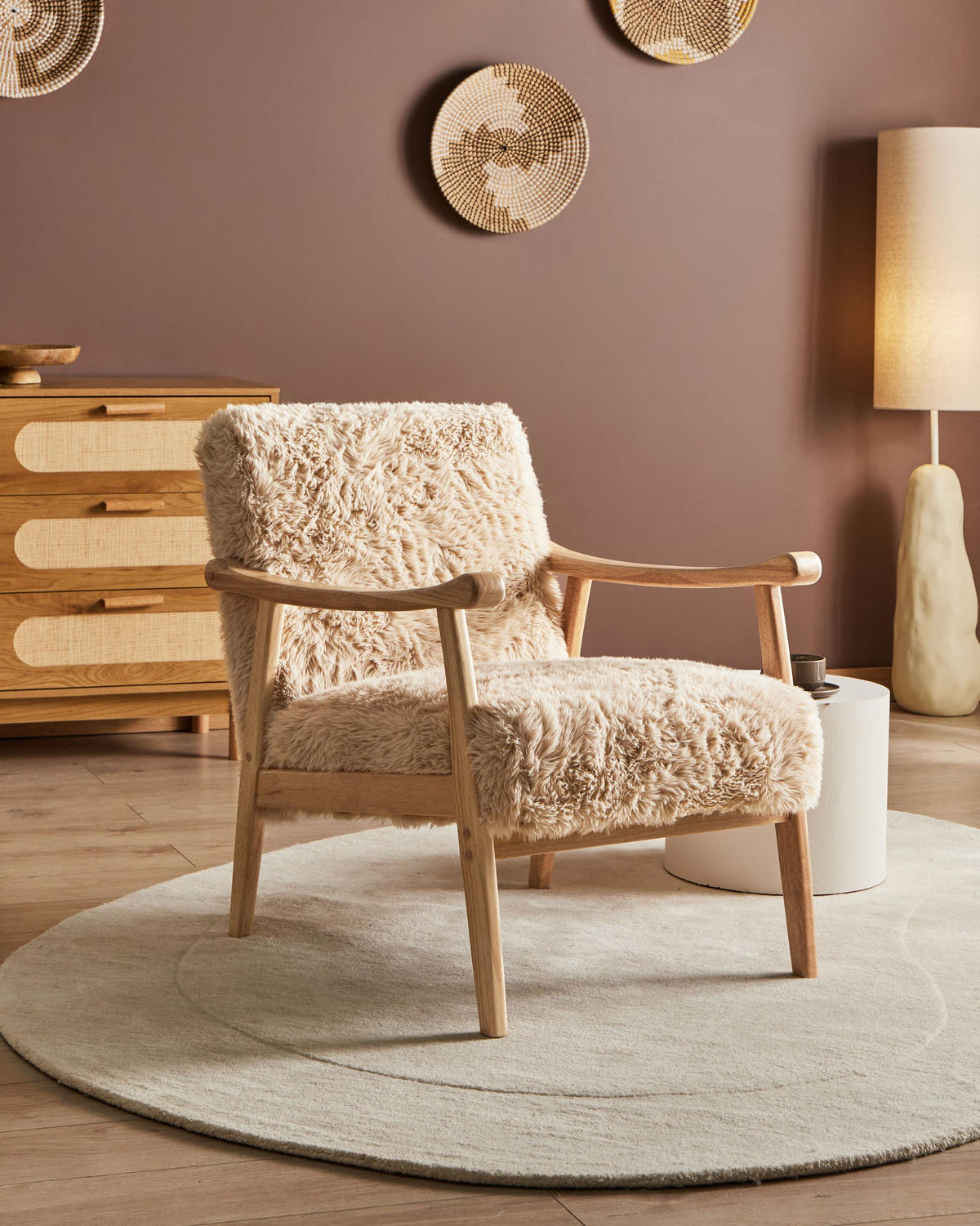 SESSEL Hellbeige Leknes - Beige/Braun, Kunststoff (66/79/74cm) - Beliani