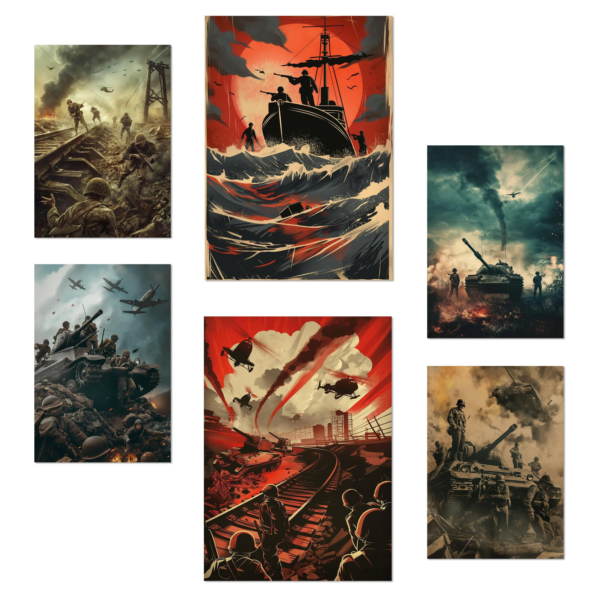 POSTER Set Mit 6 Historische Kampf Auf Boot Panzer Hubschrauber A3 & A4 Rahmenlos - Klar, Papier (29/3cm) - Nacnic